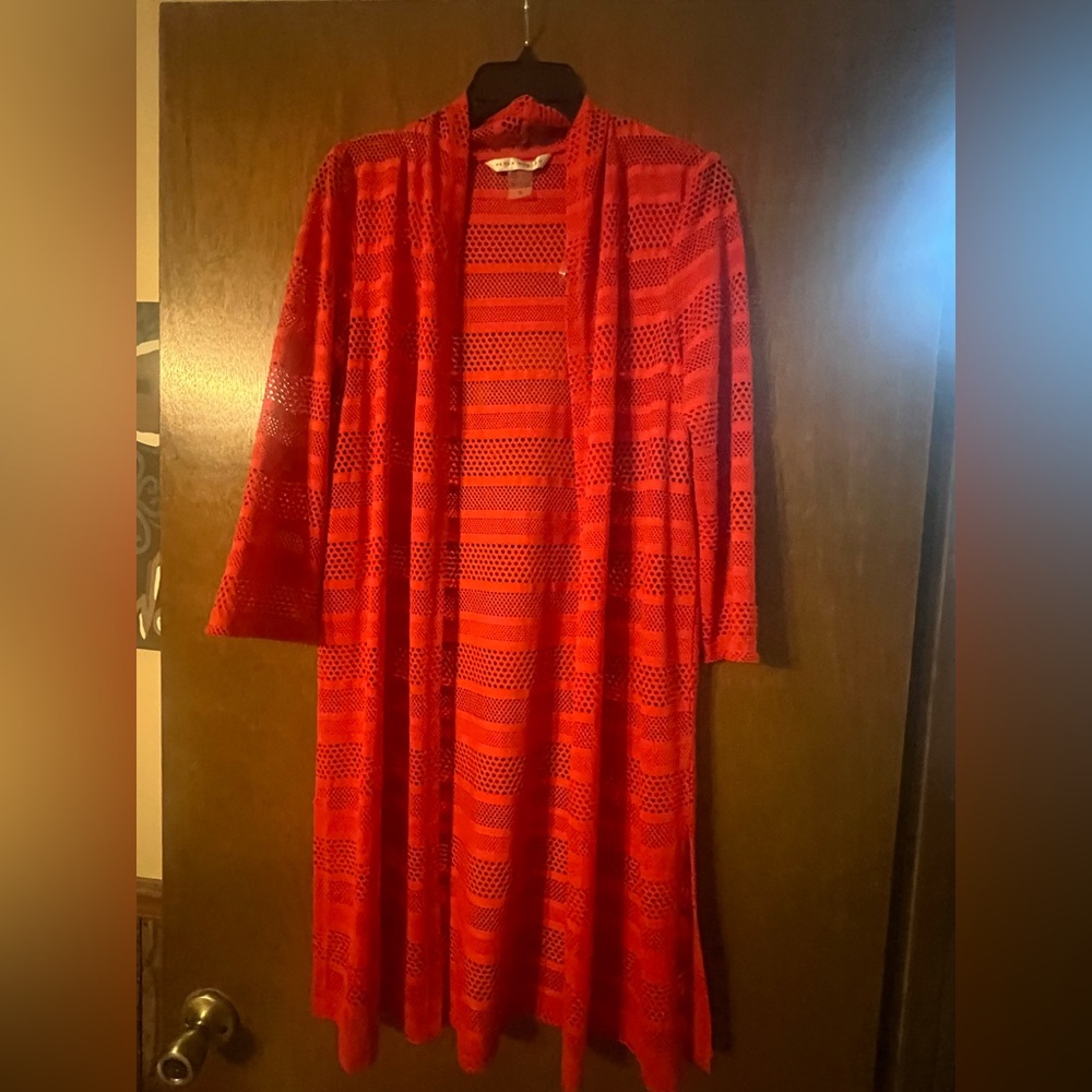 Peter Nygard Vibrant Red Mesh Cardigan
